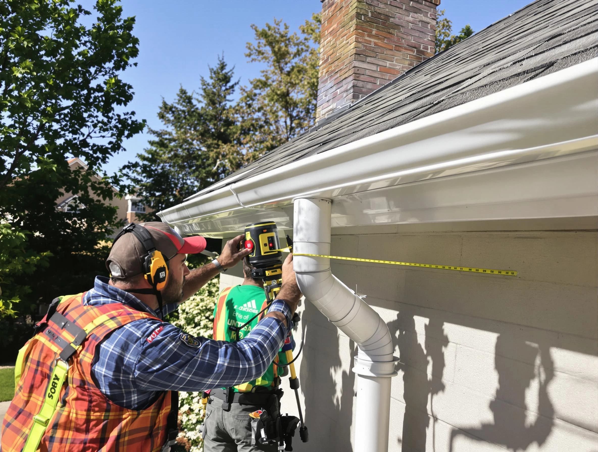 Akron Roofing Company installing downspouts at a property in Akron, OH