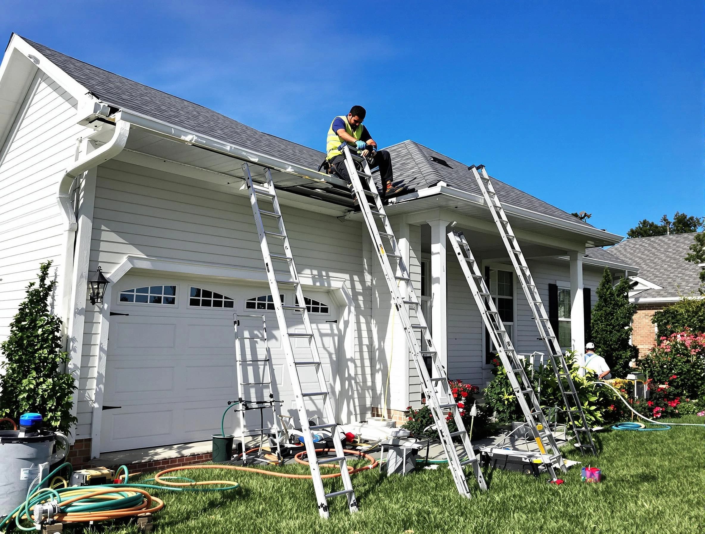 Removal of old gutters by Akron Roofing Company to install new system in Akron, OH