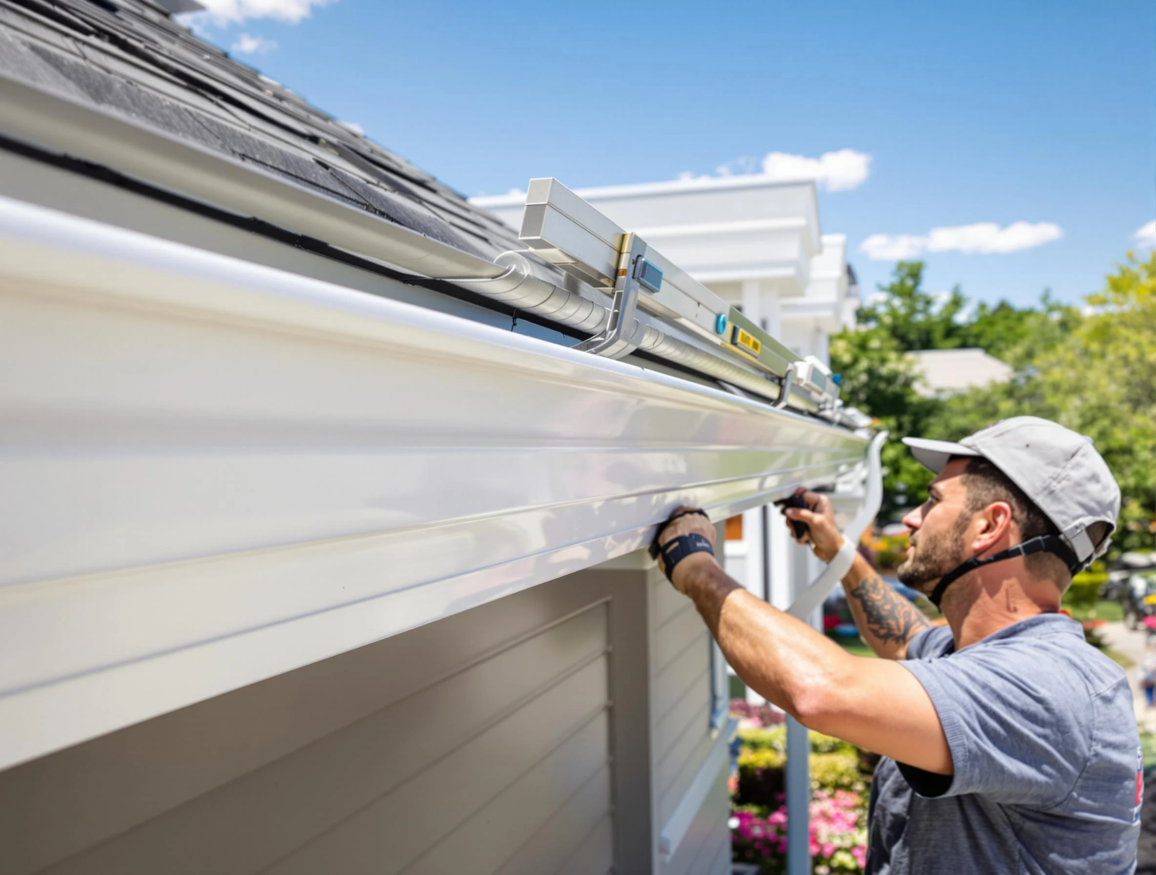 Newly installed gutters by Akron Roofing Company for a home in Akron, OH