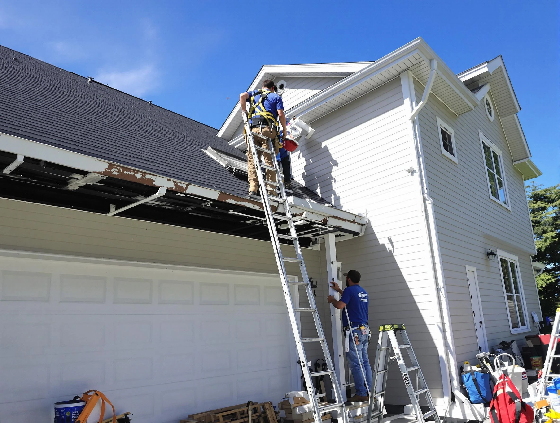 Newly replaced gutters by Akron Roofing Company in Akron, OH